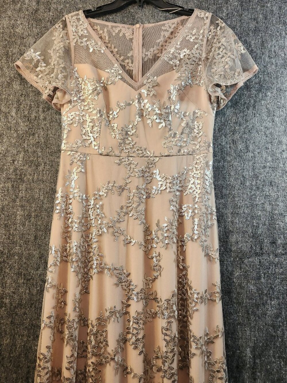 Adrianna Papell Sequin Embroidered Gown Blush Champagne Size 8 Formal
